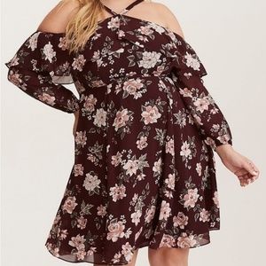 Torrid floral print chiffon ruffled skater dress